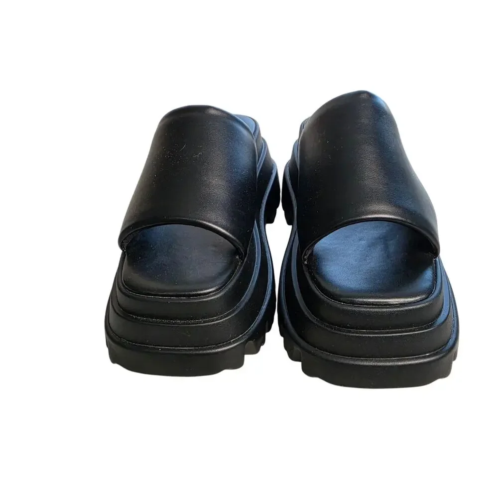 Azalea Wang Shoes Womens Size 9 Black Chunky Platform Slide Sandals Lug Sole